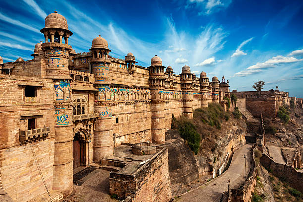 Famous indian landmark - Gwalior fort in daytime. Gwalior, Madhya Pradesh, India